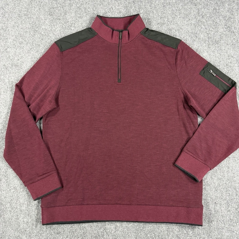 Bugatchi 1/4 Zip Pullover Mens XL Burgundy Preppy Casual Rayon Blend